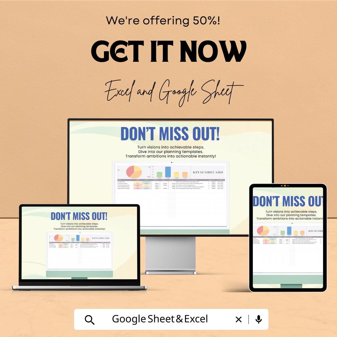 KPI Scorecard Sheet | Excel & Google Sheets Template | Track Key Performance Indicators | Business KPI Tracker | Performance Metrics Tool