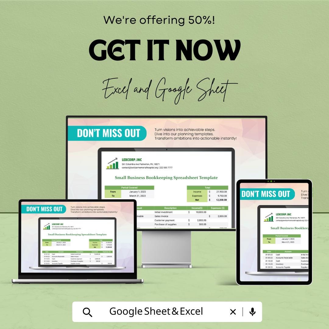 Small Business Bookkeeping Spreadsheet Template | Google Sheets & Excel | Income Expense Tracker | Simple Accounting Tool