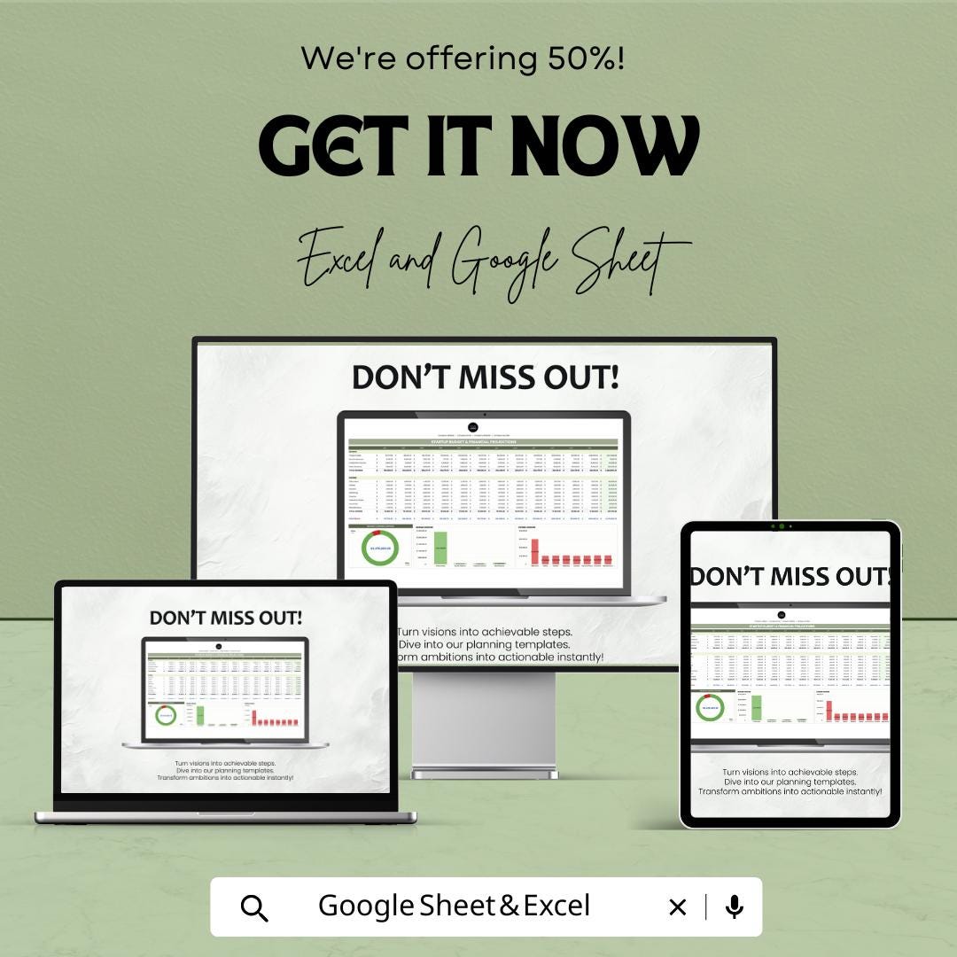 Startup Budget and Financial Projections Template | Excel & Google Sheets | Startup Planner, Business Forecast, Expense Tracker