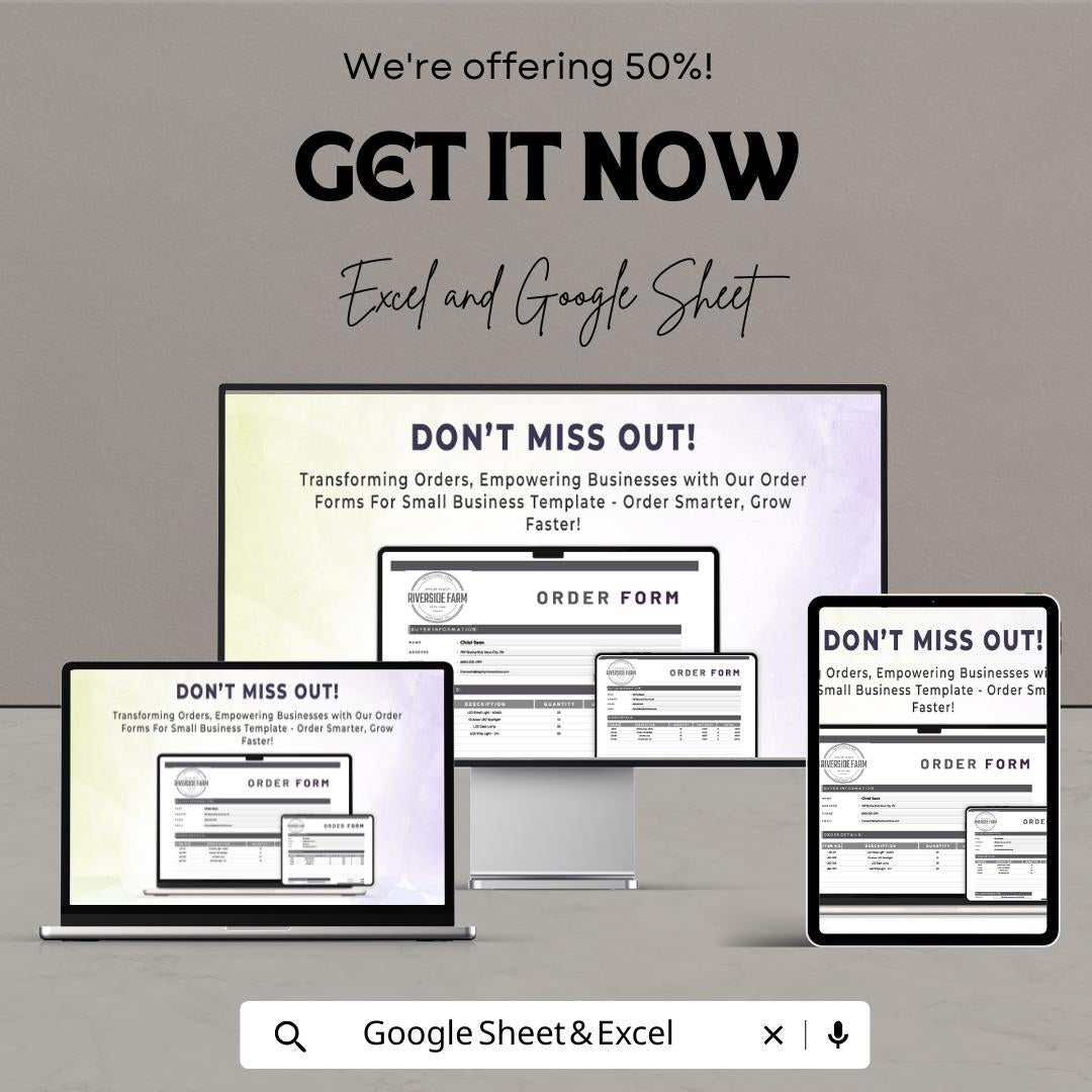 Order Forms for Small Business | Excel and Google Sheet Template | Streamline Your Orders & Boost Efficiency