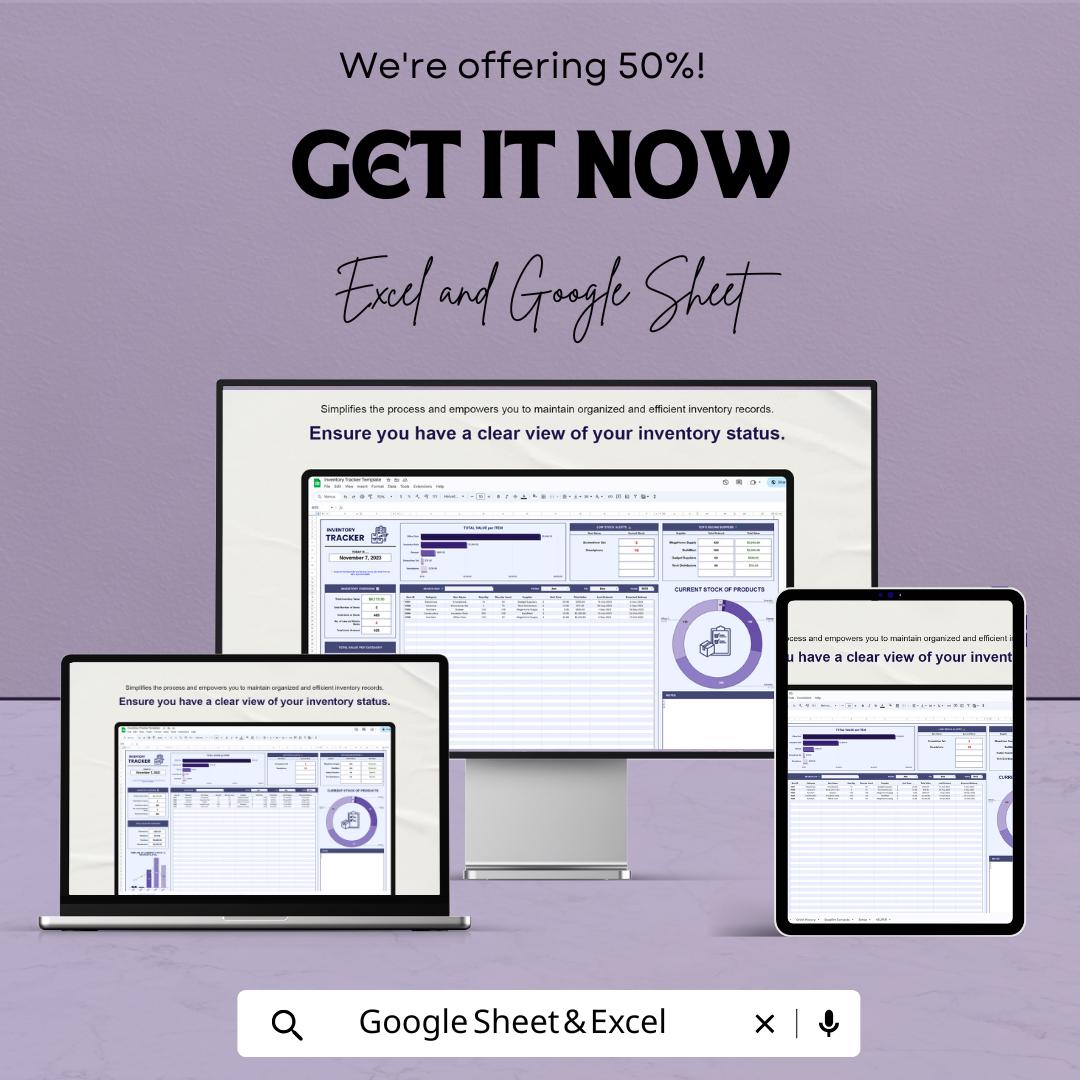 HR Inventory Tracker Sheet | Inventory Management Dashboard | Stock Tracking | Inventory Control Template | Budget & Expense Management