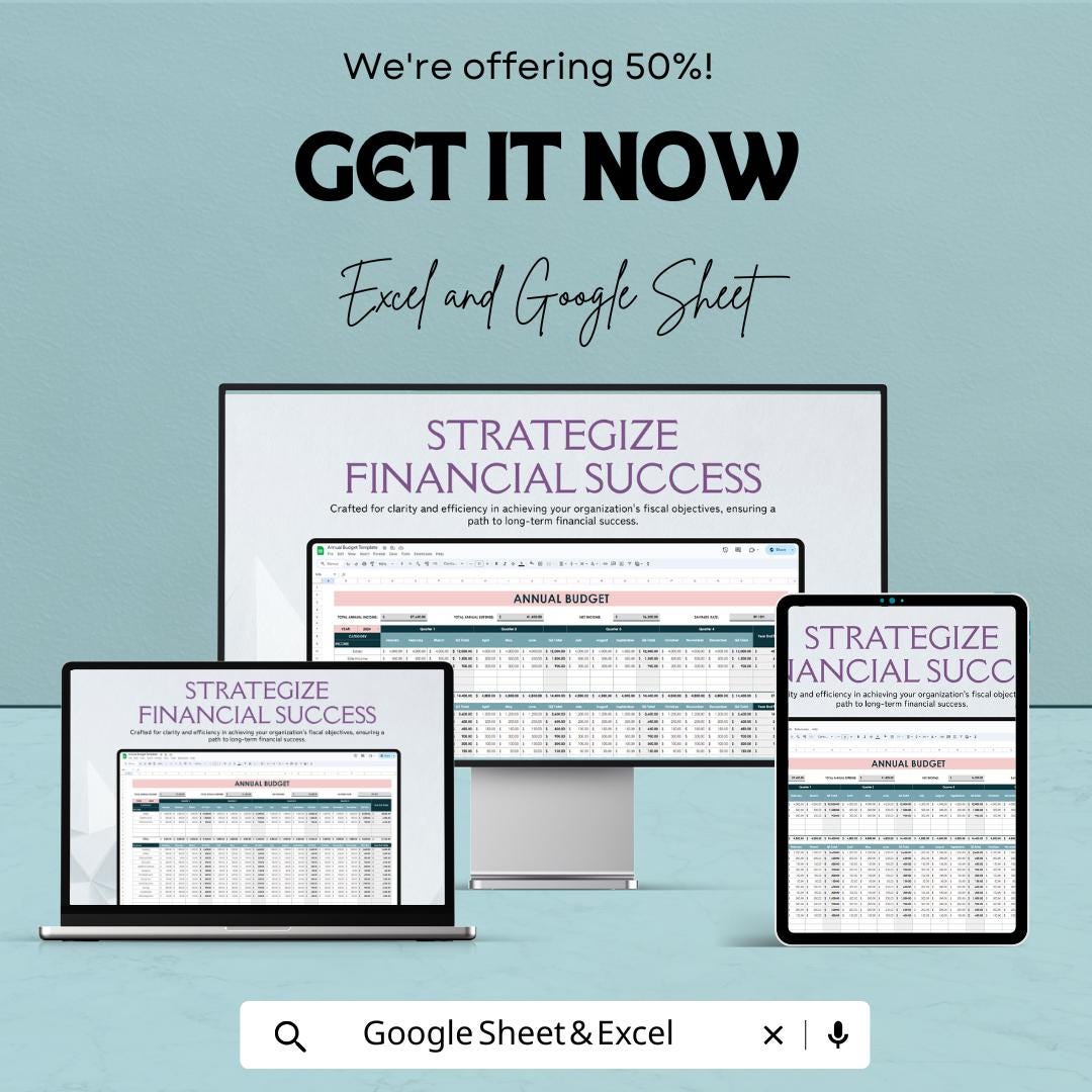 Annual Budget Sheet | Google Sheets & Excel Template | Yearly Financial Planner, Expense Tracker, Income Budget Spreadsheet