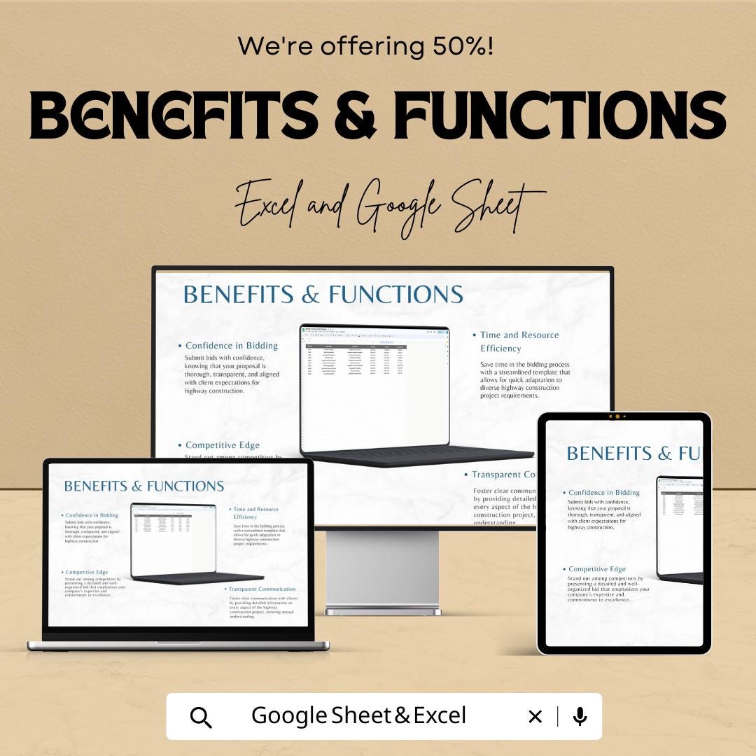 Highway Construction Bid Template | Road Construction Bid Spreadsheet | Contractor Bid Proposal Template |  Construction Estimate