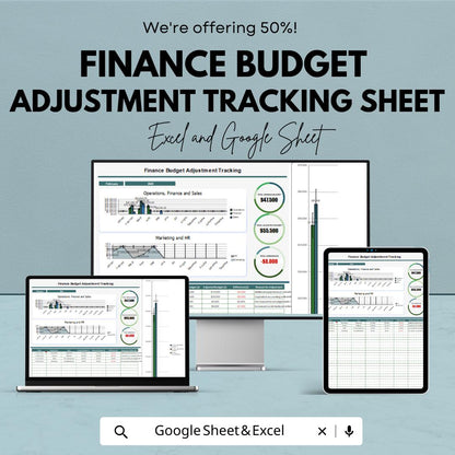 Finance Budget Adjustment Tracking Sheet | Excel & Google Sheet | Budget Management Template for Financial Tracking