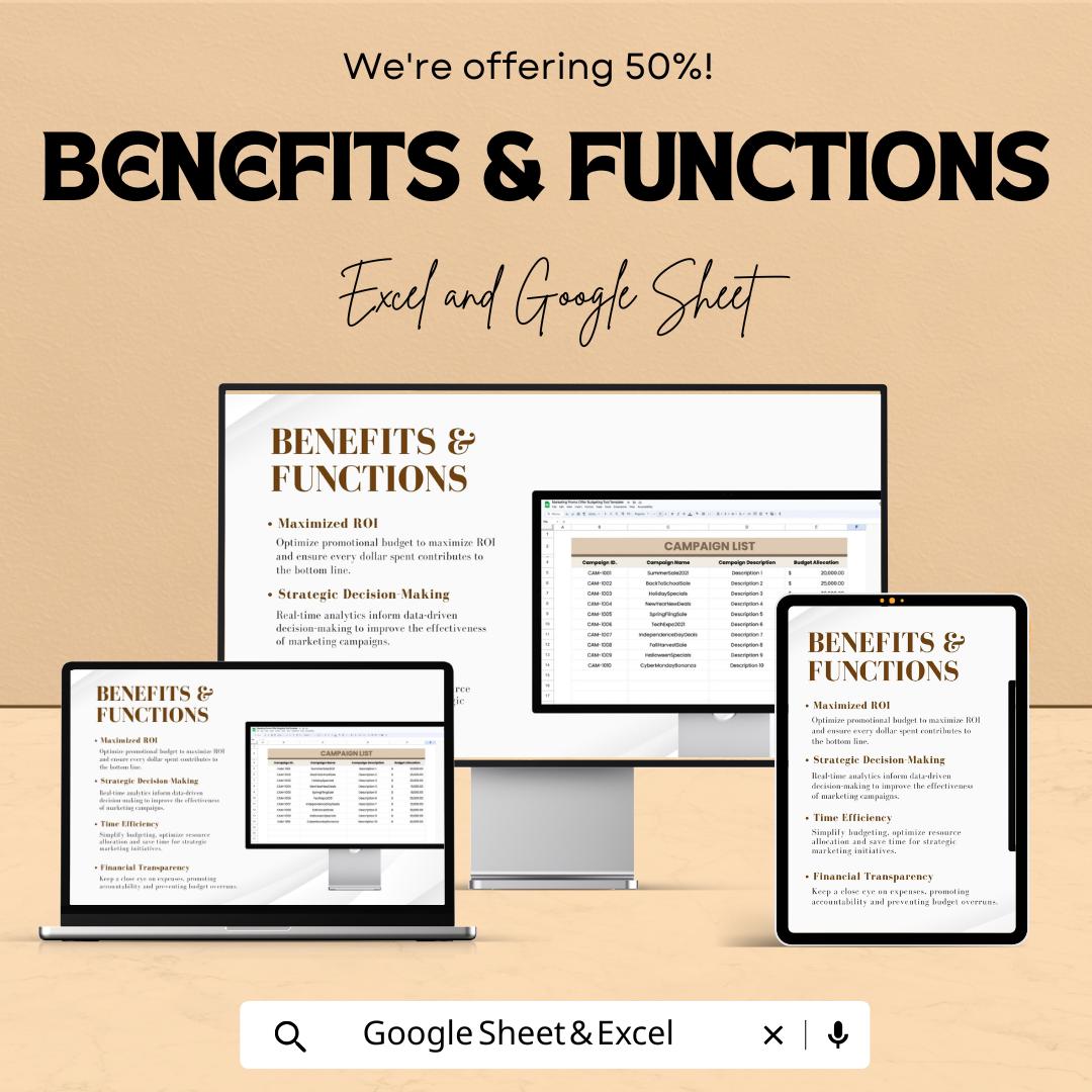 Marketing Promo Offer Budgeting Tool Sheet - Excel & Google Sheets Template - Budget Planner for Marketing Campaigns