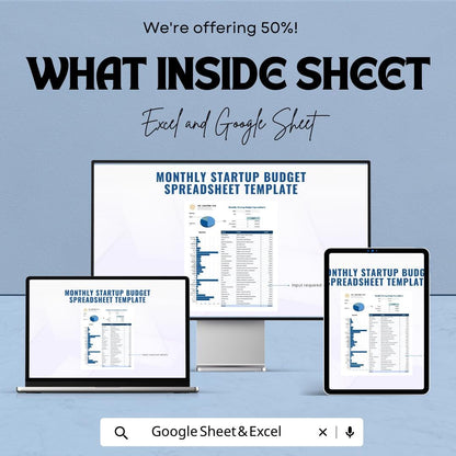 Monthly Startup Budget Spreadsheet Template | Small Business Budget Planner | Income and Expense Tracker | Excel & Google Sheets