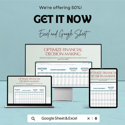 Finance Management Template | Budget Planner Spreadsheet | Income and Expense Tracker | Excel and Google Sheets | Business Finance Dashboard