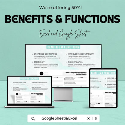 Health and Safety Compliance Checklist, Safety Campaign Tracker, Workplace Safety Template, OSHA Checklist, Google Sheets & Excel