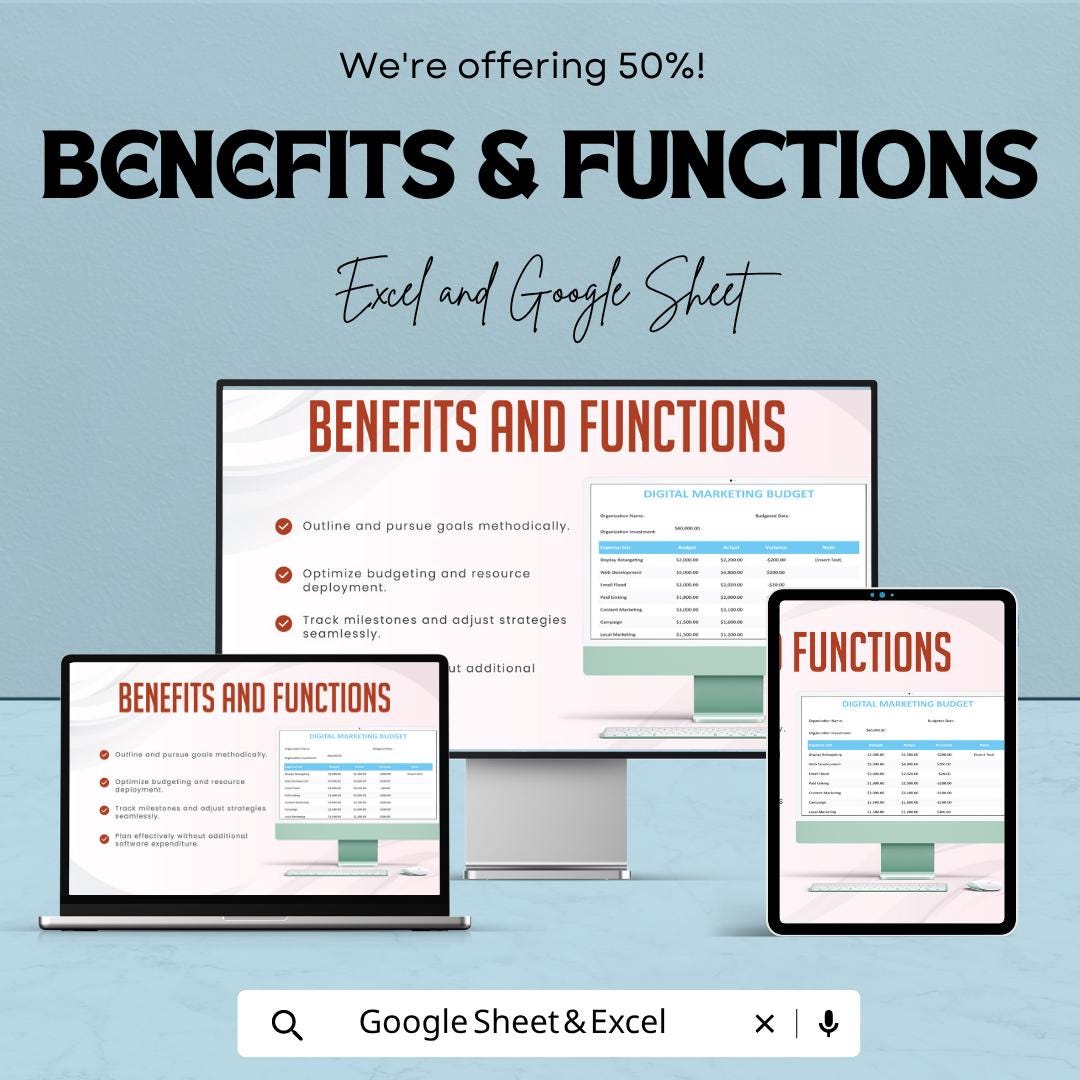 Digital Marketing Budget Template | Marketing Budget Spreadsheet | Small Business Budget Planner | Ad Spend Tracker | Expense Tracking Sheet