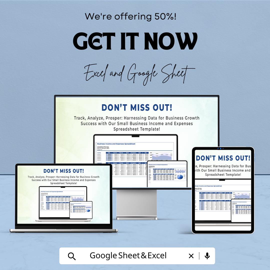 Small Business Income and Expenses Spreadsheet Template | Income Expense Tracker | Business Budget Worksheet | Finance Tracker