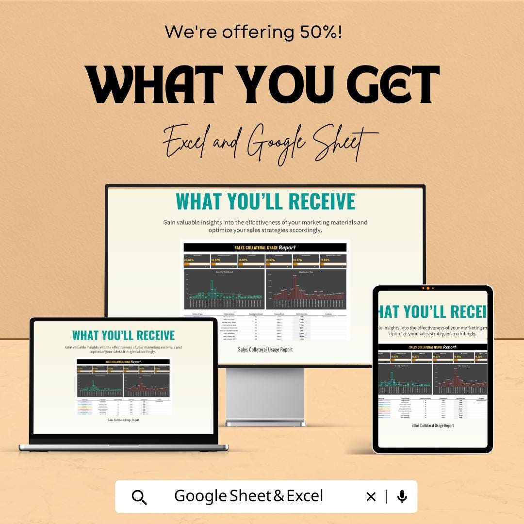 Sales Collateral Usage Report Template | Marketing Material Tracking Tool | Usage Analysis and ROI Report