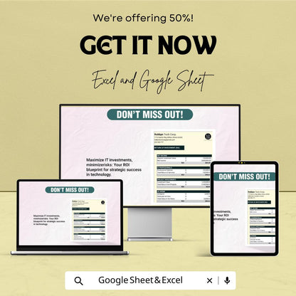 IT ROI Calculator Template, Return on Investment Spreadsheet, Tech Investment Tracker, Business ROI Calculator, Excel Google Sheets