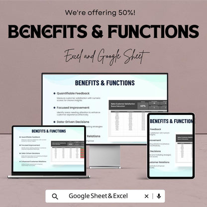 Sales Customer Satisfaction Score Calculator Sheet | Google Sheets & Excel Template | Track Customer Feedback and Sales Performance