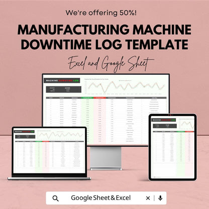 Machine Downtime Log Template Excel | Manufacturing Downtime Tracker | Equipment Maintenance Log | Production Downtime Sheet |