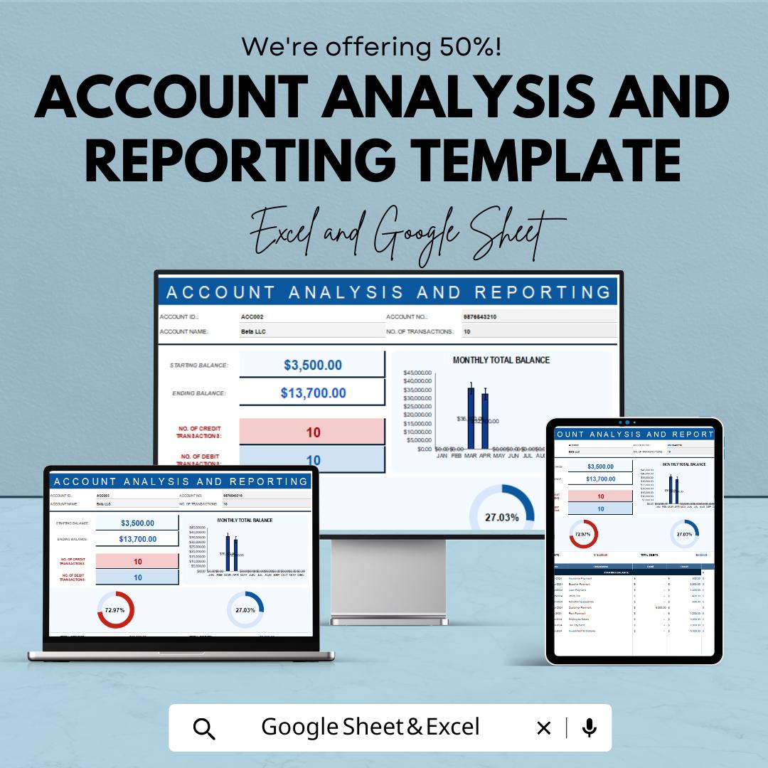 Account Analysis and Reporting Template | Business Finance Tracker | Accounting Report Template