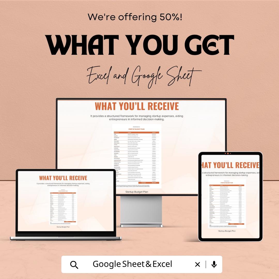 Startup Budget Plan Template | Business Budget Spreadsheet | Startup Financial Planning Sheet | Excel & Google Sheets | Expense Tracker