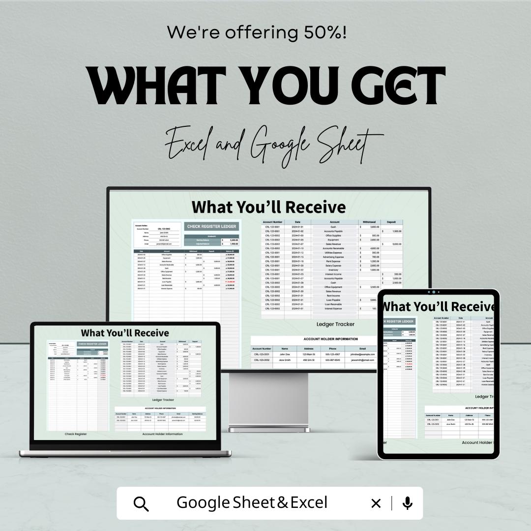 Check Register Ledger Template | Excel and Google Sheets | Check book Tracker | Expense & Payment Log | Financial Register Spreadsheet