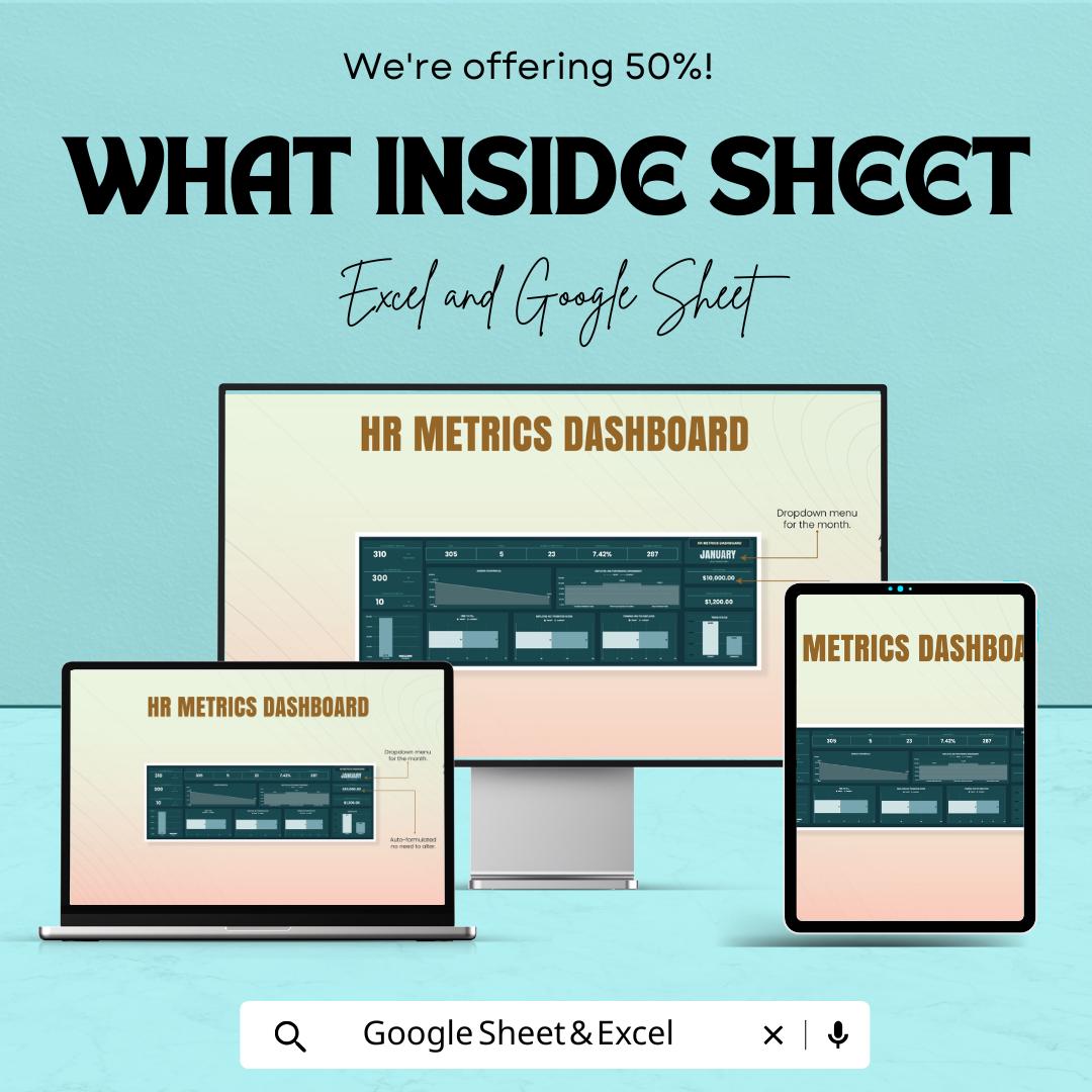 HR Metrics Dashboard Sheet | Google Sheets | Employee Performance Tracking | HR Analytics Dashboard | KPI Dashboard | Business Metrics