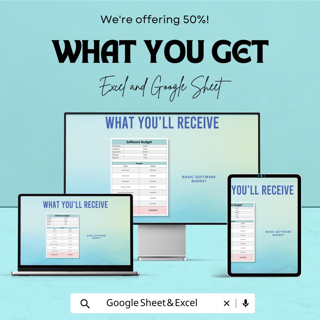 Basic Software Budget Sheet | Excel & Google Sheets Template for Budget Planning | Instant Download