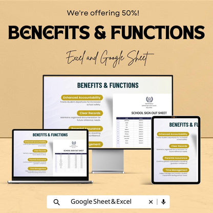 School Sign Out Sheet Template for Excel & Google Sheets | Instant Download | 50% Off | Track Student Departures with Ease