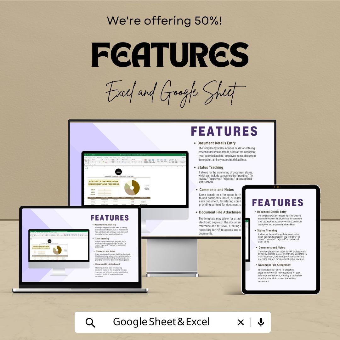 Contract & Document Submission Status Tracker HR Template | Excel and Google Sheets | HR Document Tracking System
