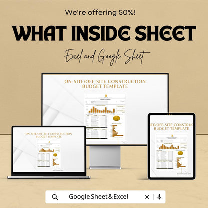 On-Site Off-Site Construction Budget Template | Construction Cost Spreadsheet | Contractor Cost Tracking Tool