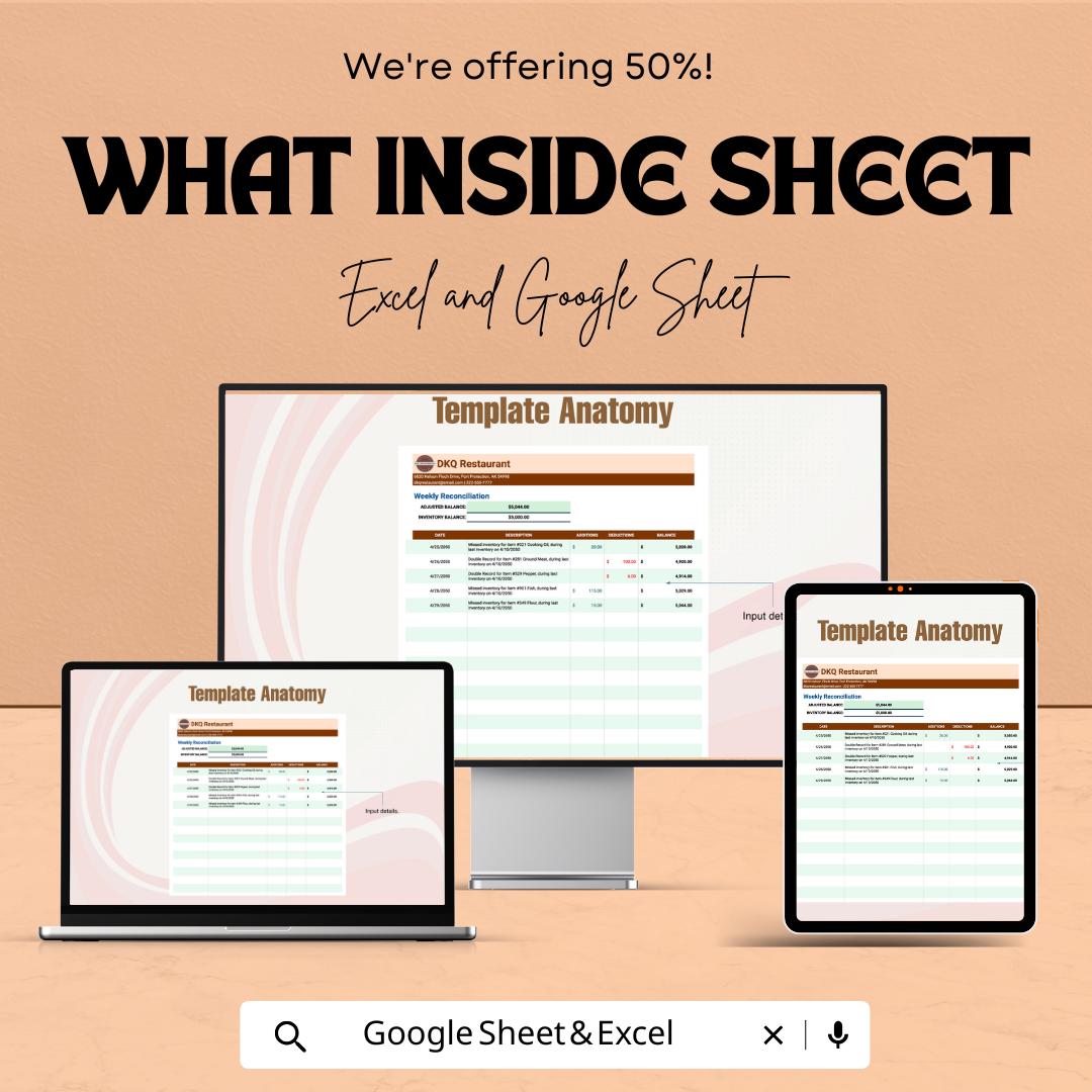 Weekly Reconciliation Sheet for Finances | Excel & Google Sheet Template | Financial Reconciliation Tracker | Budget Management Tool