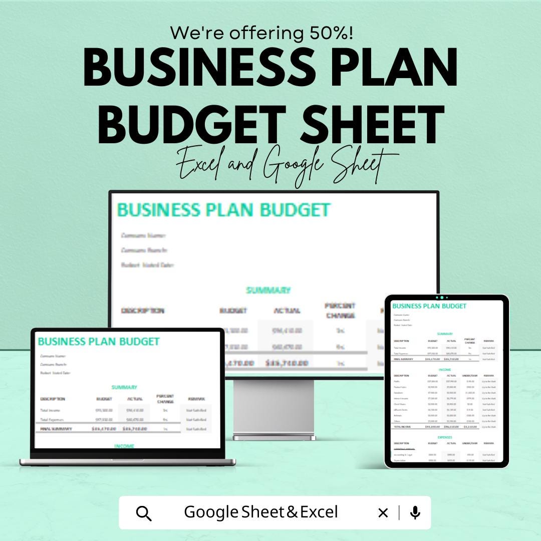 Business Plan Budget Sheet | Google Sheet | Budget Planner Template for Businesses | Track Income & Expenses | Business Planning Tool