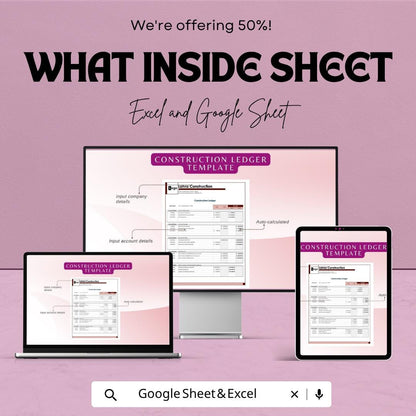 Construction Ledger Template | Excel Construction Accounting Spreadsheet | Google Sheets Ledger Tracker | Contractor Expense Tracker |