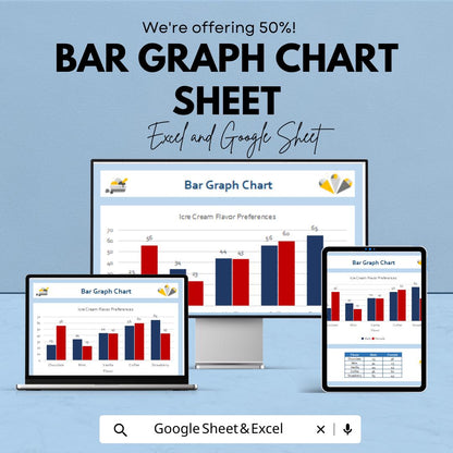 Bar Graph Chart Template for Excel & Google Sheets – Ice Cream Flavor Preferences Data Visualization – Customizable Bar Chart Sheet