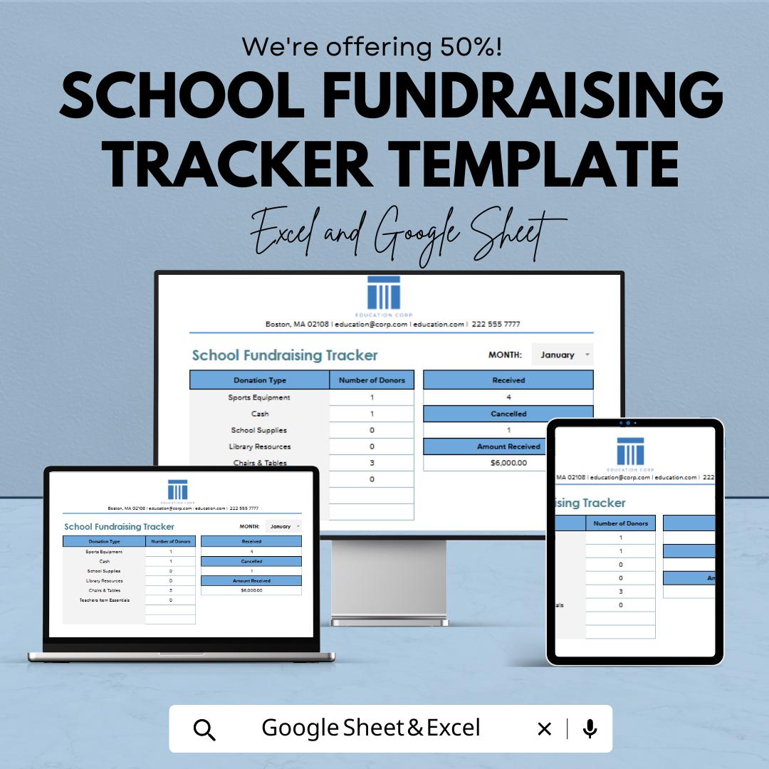School Fundraising Tracker Template | Donation Tracker Spreadsheet | Nonprofit Fundraising Dashboard | Charity Donation Log