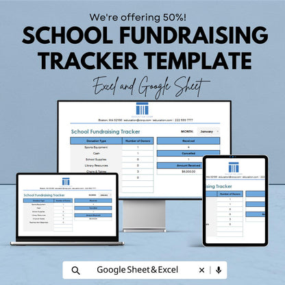 School Fundraising Tracker Template | Donation Tracker Spreadsheet | Nonprofit Fundraising Dashboard | Charity Donation Log