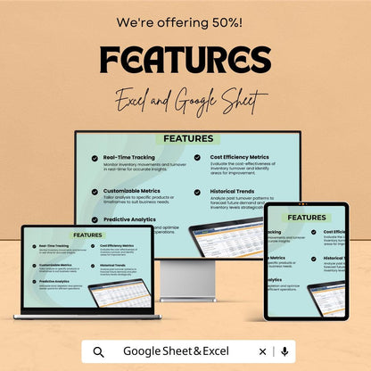 Inventory Turnover Analysis Template | Excel & Google Sheets | Inventory Management Spreadsheet | Business Finance Dashboard