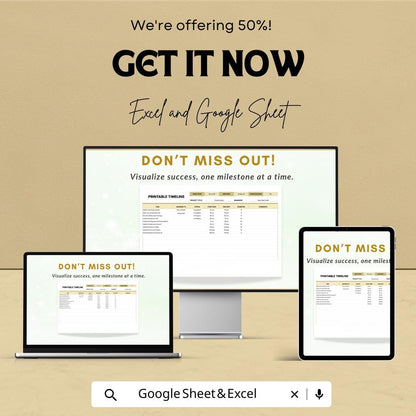 Printable Timeline Template | Project Schedule Excel & Google Sheet | Task Tracker | Editable Project Planner Spreadsheet
