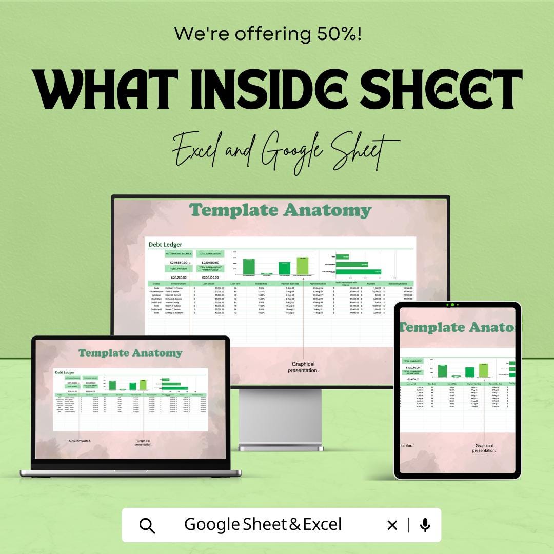 Debt Ledger Template | Debt Tracker | Loan Tracking Spreadsheet | Financial Planner | Debt Management Tool | Payment Tracker