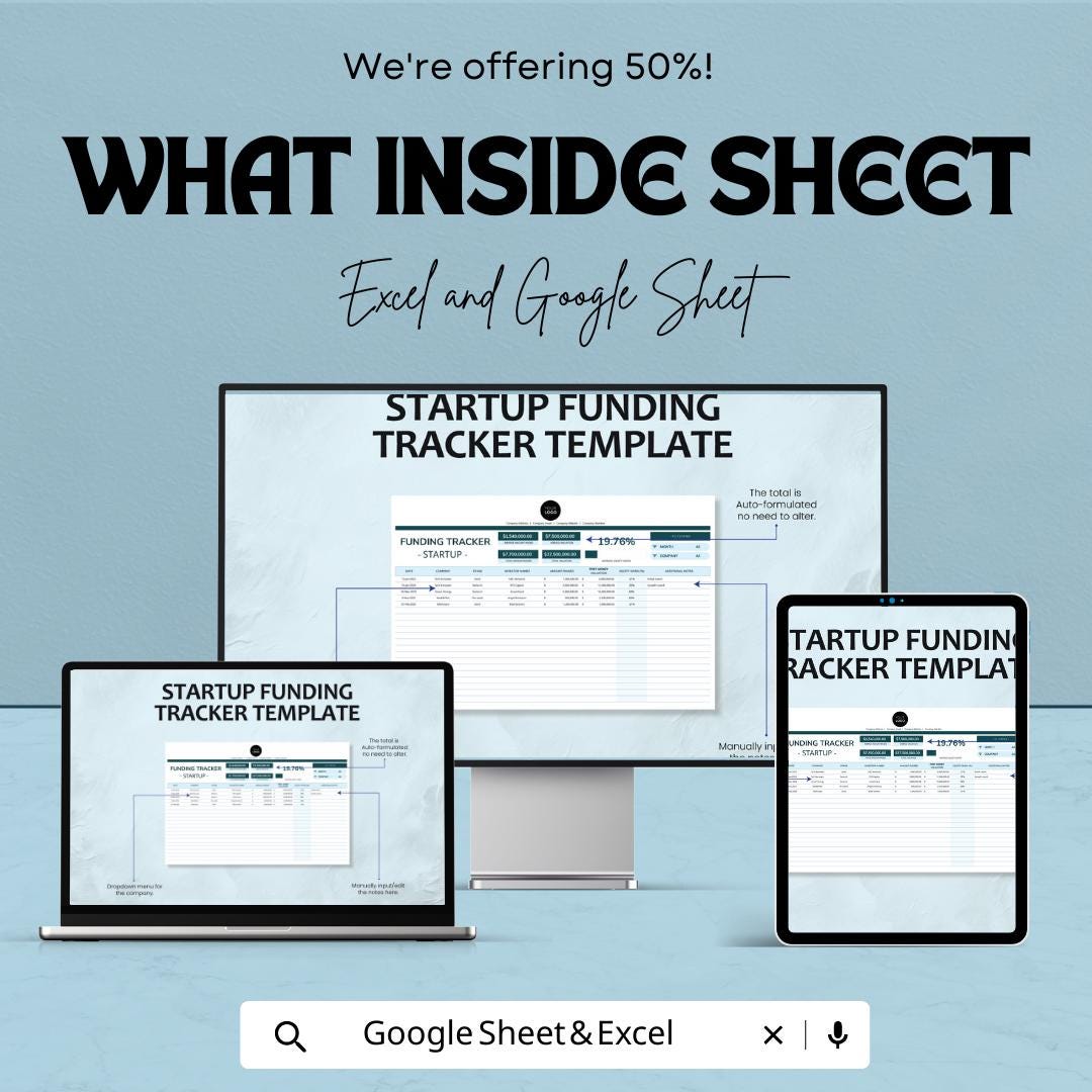 Startup Funding Tracker Template | Investor & Capital Tracking Spreadsheet | Excel and Google Sheets | Startup Finance Tracker