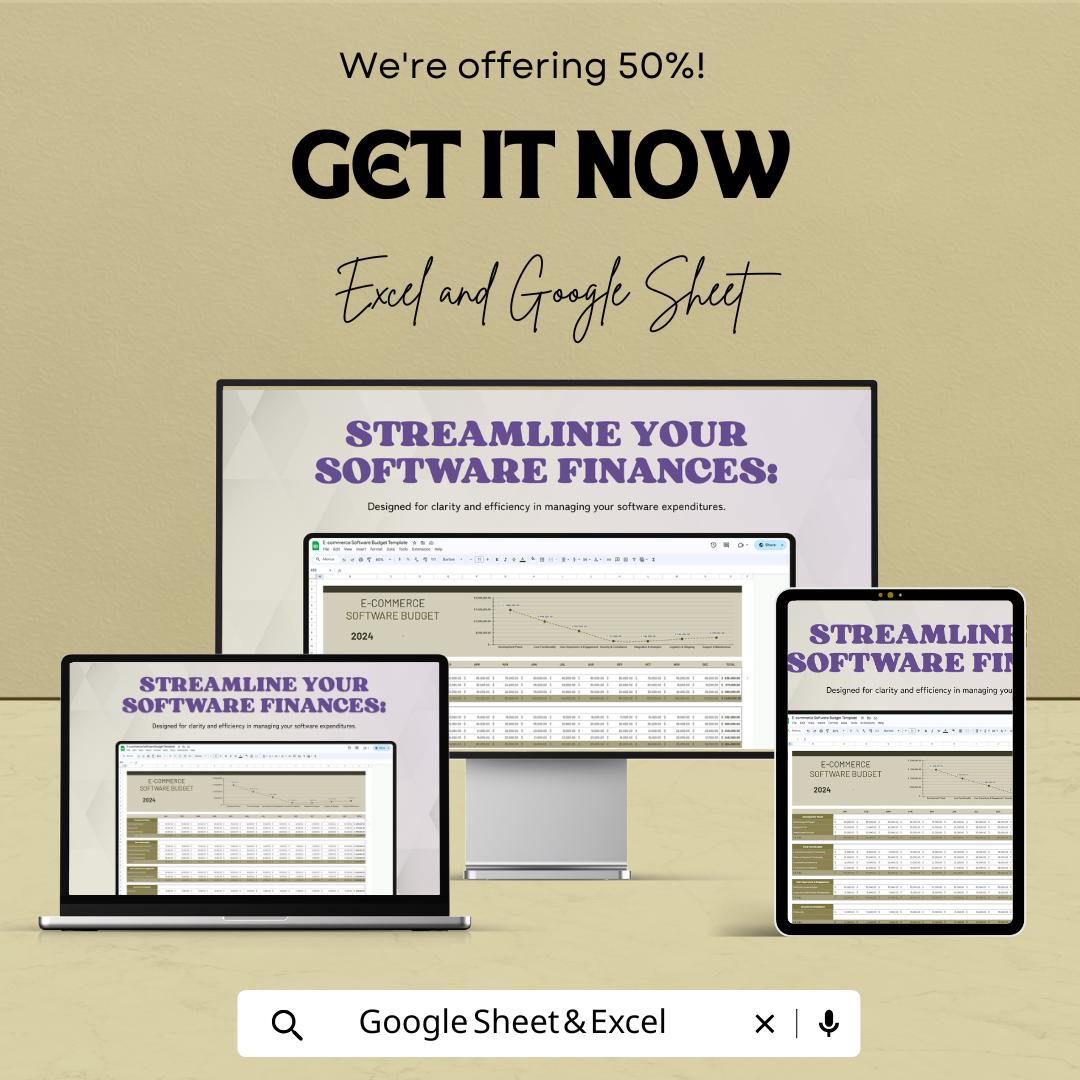 E-commerce Software Budget Template | Business Finance Tracker | Expense Planner | Software Cost Management Spreadsheet