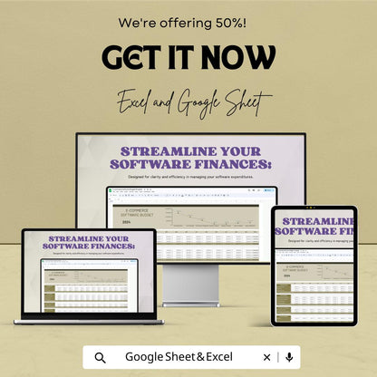 E-commerce Software Budget Template | Business Finance Tracker | Expense Planner | Software Cost Management Spreadsheet