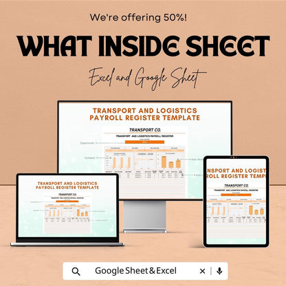 Transport Payroll Register Template | Logistics Payroll Sheet | Employee Payroll Tracker Excel & Google Sheets | Salary Register Template