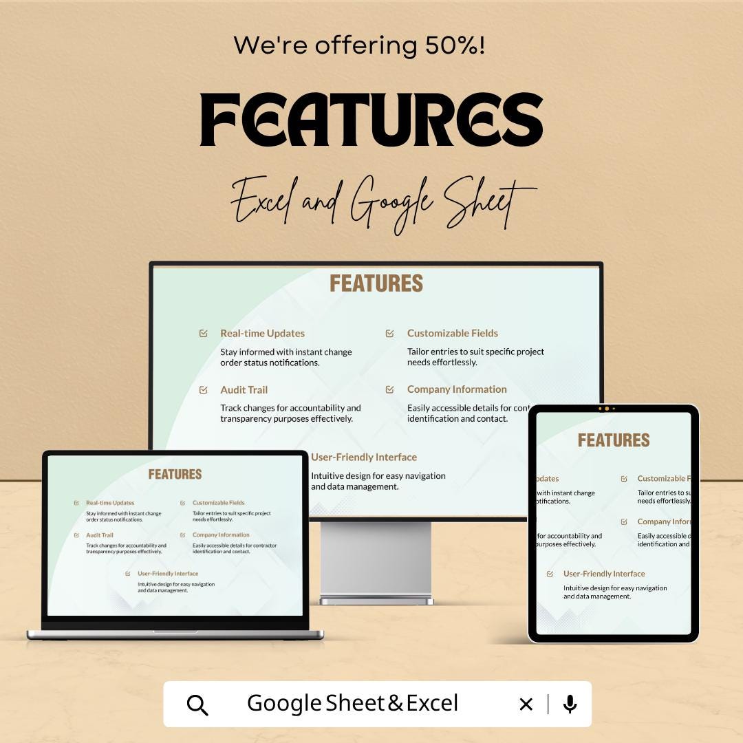 Construction Change Order Log Template | Owner CO Tracker Spreadsheet | Project Change Log | Contractor Change Order Tracker |