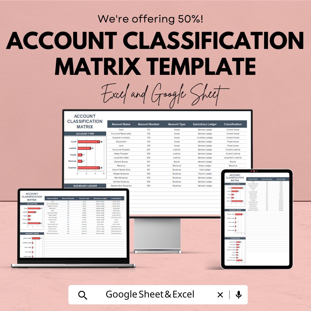 Account Classification Matrix Template | Chart of Accounts Organizer | Accounting Spreadsheet | Finance Template | COA Tracker