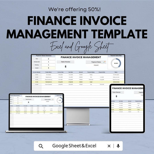 Finance Invoice Management Template | Invoice Tracker Spreadsheet | Payment Status Log | Automated Calculations | Business Finance Template