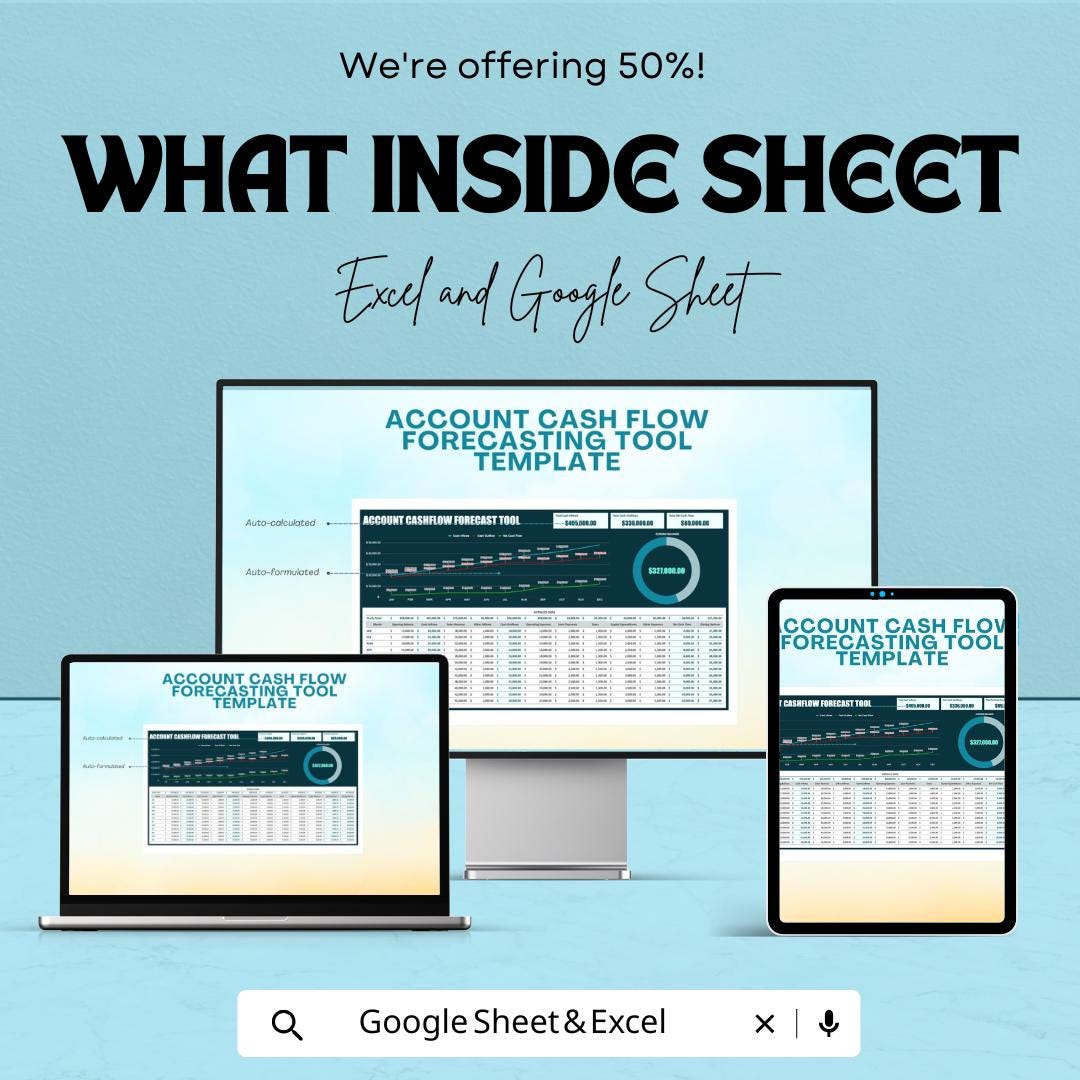 Account Cash Flow Forecasting Tool Template | Cashflow Projection Spreadsheet | Financial Forecast Planner | Budget Analysis Template