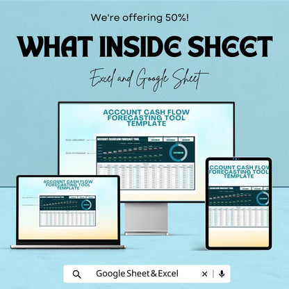 Account Cash Flow Forecasting Tool Template | Cashflow Projection Spreadsheet | Financial Forecast Planner | Budget Analysis Template