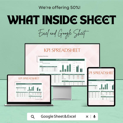 KPI Spreadsheet Template | Google Sheets & Excel Dashboard | Business KPI Tracker | Performance Metrics Report Template