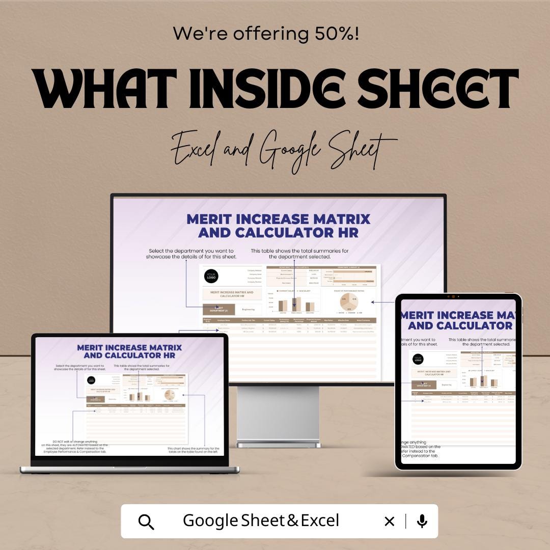 Merit Increase Matrix and Calculator HR Sheet | Employee Salary Adjustment Template | Excel & Google Sheet | HR Salary Increase Tracker
