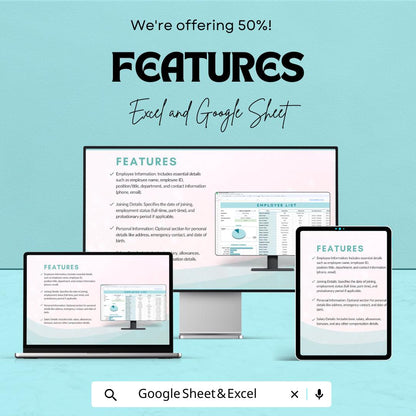 Employee List Template - Excel & Google Sheet, Employee Directory, Workforce Tracker, Customizable HR Tool