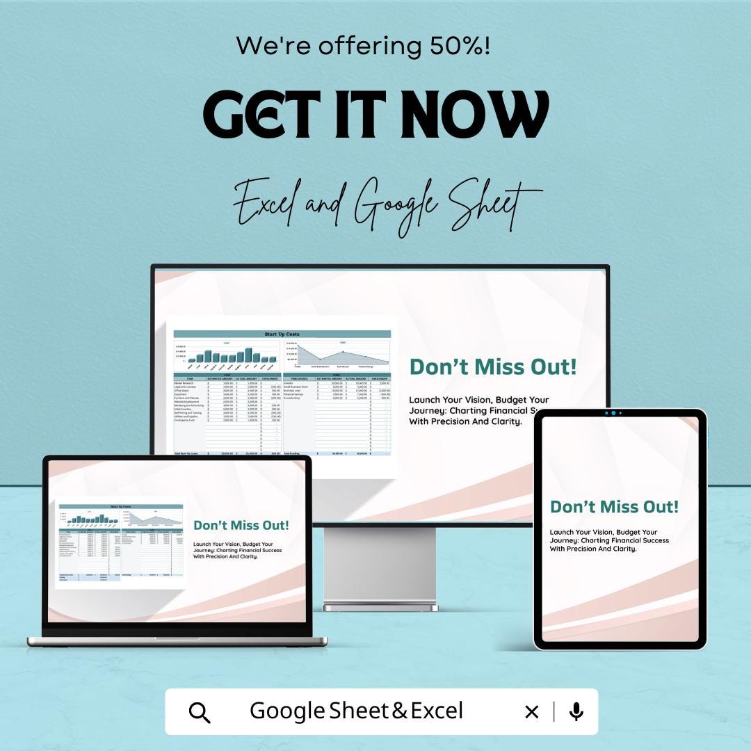 Start Up Costs Template | Startup Budget Spreadsheet | Business Expense Tracker | Excel & Google Sheets