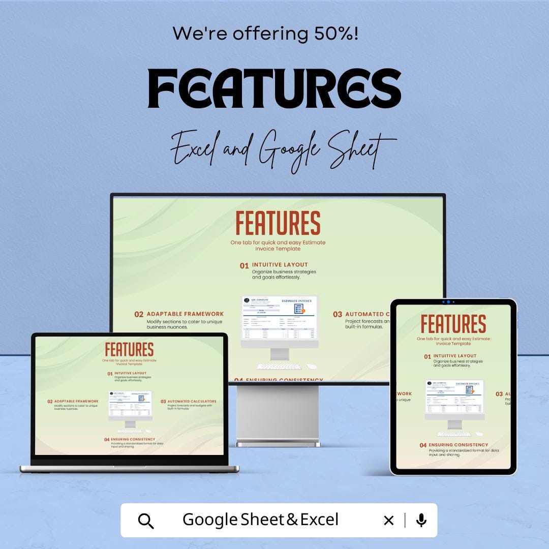 Estimate Invoice Sheet | Excel and Google Sheets | Customizable Invoice Template | Professional Estimate & Billing | Instant Download