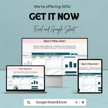E-commerce Order Dashboard Template | Order Tracker | Sales Analytics Spreadsheet | Inventory & Fulfillment KPI Dashboard